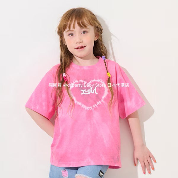 Japanese children's clothing X-girl Stages heart-shaped tie-dye top 80-140cm girls summer TOPS 