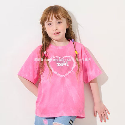 Japanese children's clothing X-girl Stages heart-shaped tie-dye top 80-140cm girls summer TOPS 