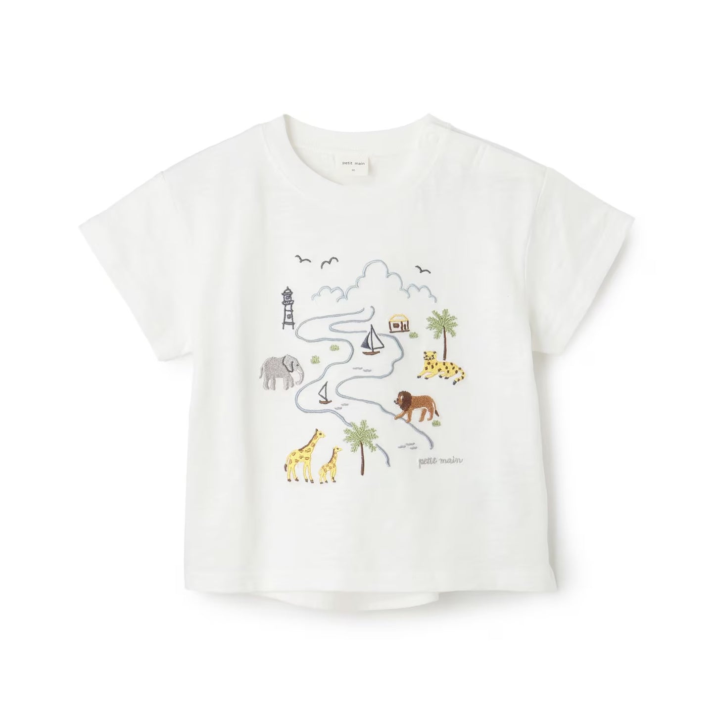 日本童裝 pe#main 野生動物園刺繡短袖上衣 80-130cm 男童款 初生嬰兒 夏季 TOPS