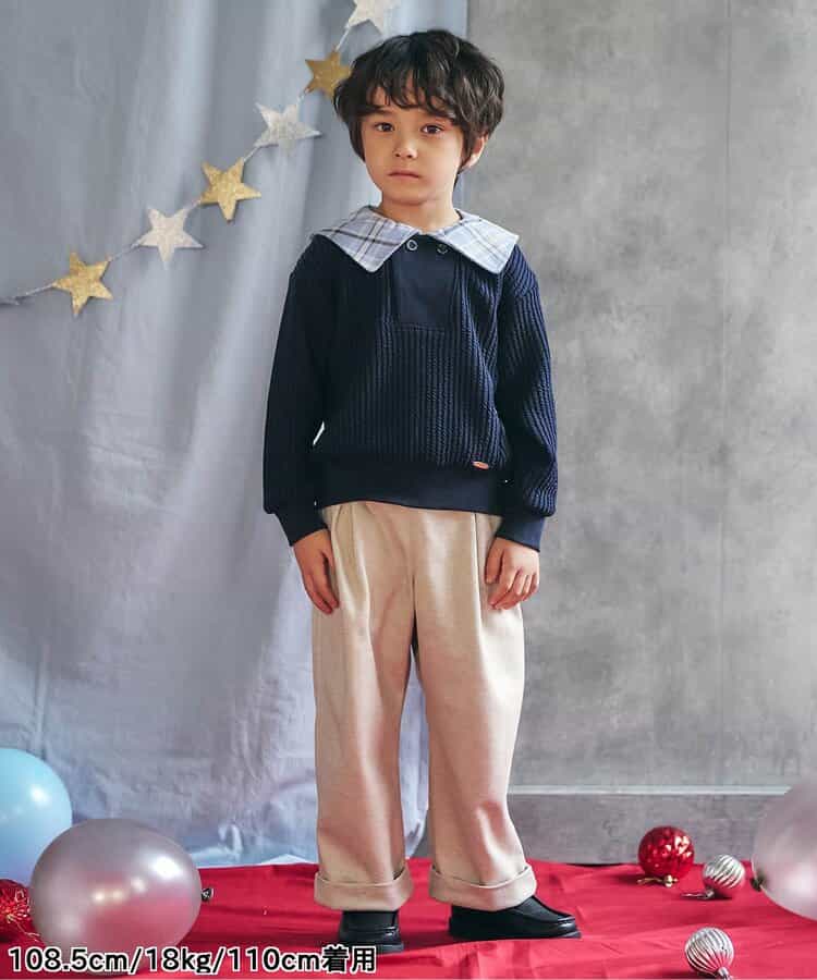 日本童裝 apres les cours 格仔水手領上衣 80-130cm 男童款 冬季 Tops 聖誕紅/新年紅