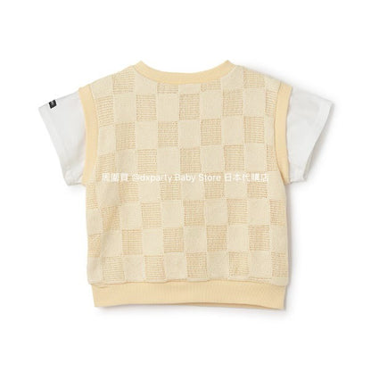 Japanese children's clothing pe#main fake two-piece checkered top 80-130cm boys' summer TOPS 