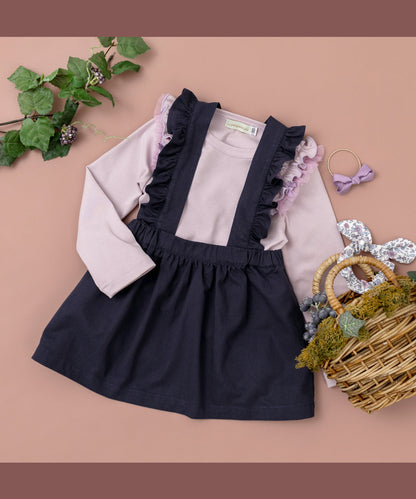 Japanese children's clothing panpantutu cream lavender ruffle shoulder top 80-150cm girls summer TOPS 