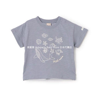 Japanese children's clothing pe#main Contact Cool Ocean Embroidery Top 80-130cm Boys/Girls Summer TOPS 