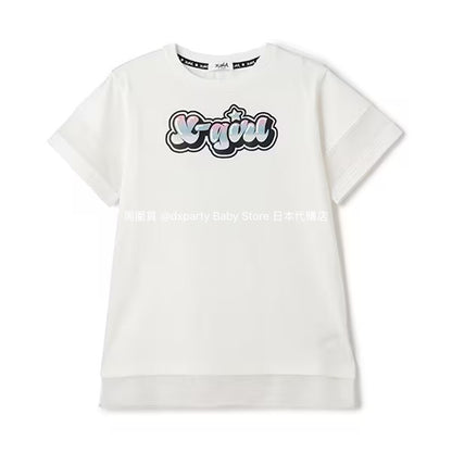 Japanese children's clothing X-girl Stages mesh patchwork dress 80-140cm girls summer dresses 