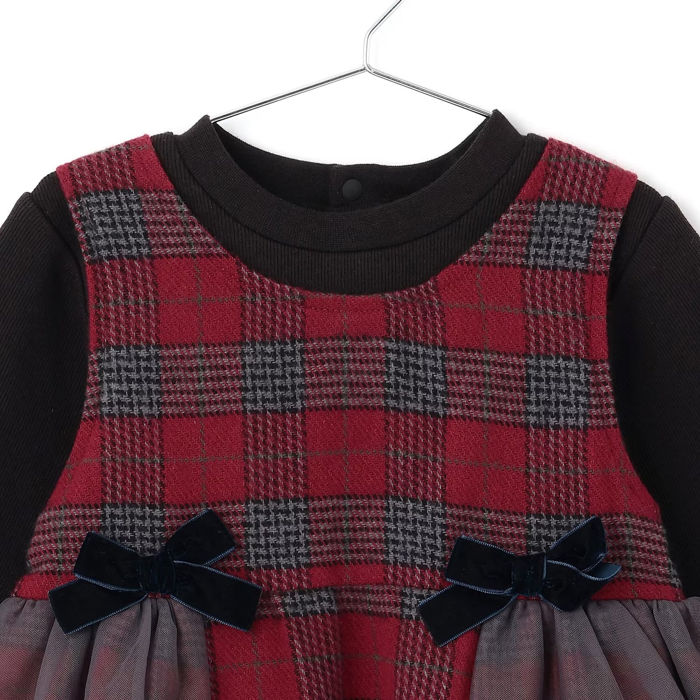 日本童裝 pe#main 假兩件蝴蝶結花邊上衣 80-130cm 女童款 冬季 TOPS 聖誕紅/新年紅