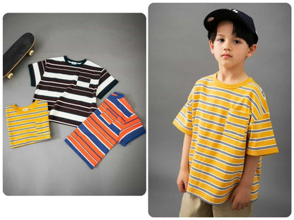 Japanese children's clothing BREEZE striped top 90-160cm boys' summer TOPS 