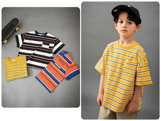 Japanese children's clothing BREEZE striped top 90-160cm boys' summer TOPS 