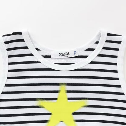 Japanese children's clothing X-girl Stages striped short vest 90-140cm girls summer TOPS 