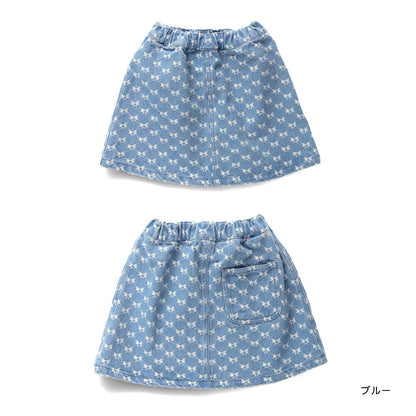 Japanese Children's Clothing Branches Bow Pattern Denim Skirt 100-150cm Girls Spring SKIRTS 