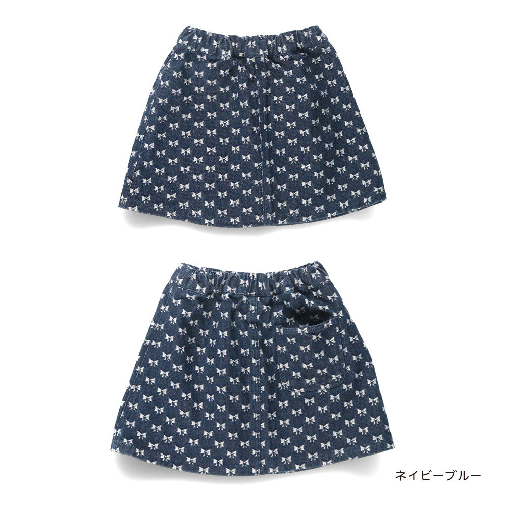 Japanese Children's Clothing Branches Bow Pattern Denim Skirt 100-150cm Girls Spring SKIRTS 