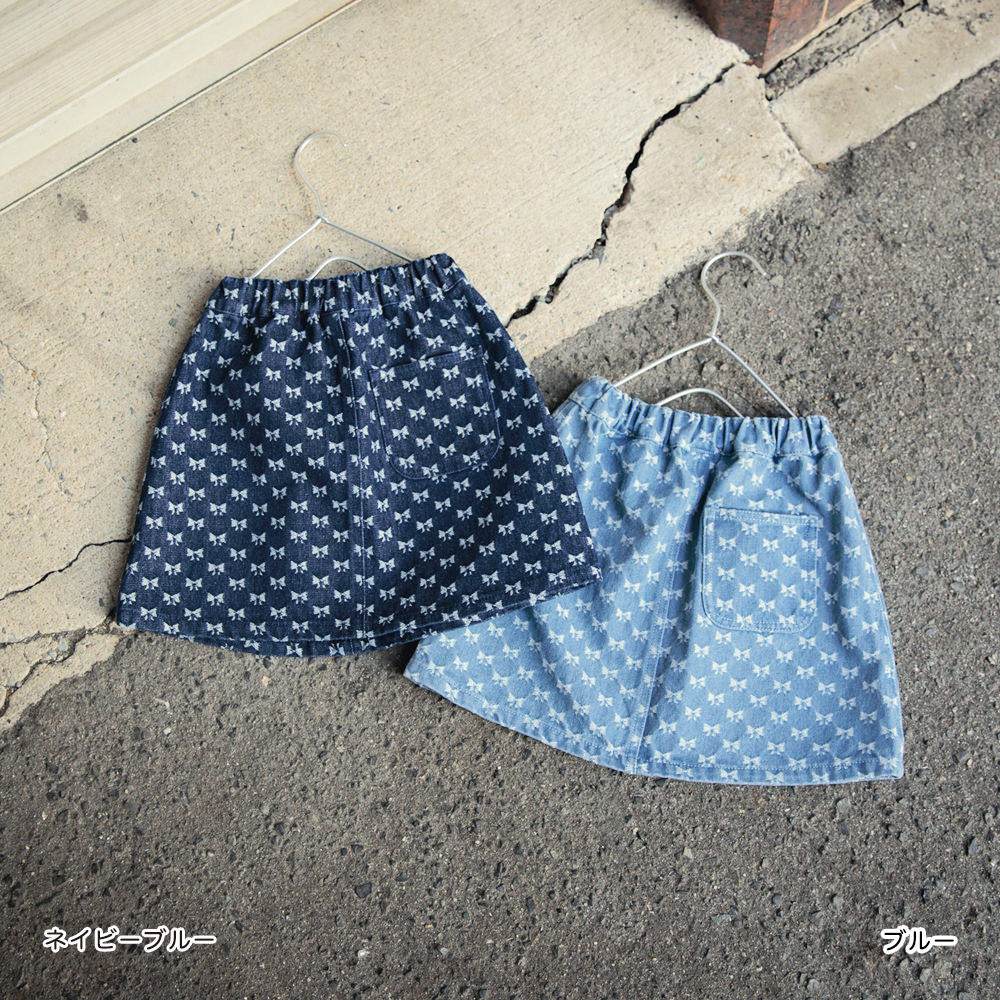 Japanese Children's Clothing Branches Bow Pattern Denim Skirt 100-150cm Girls Spring SKIRTS 