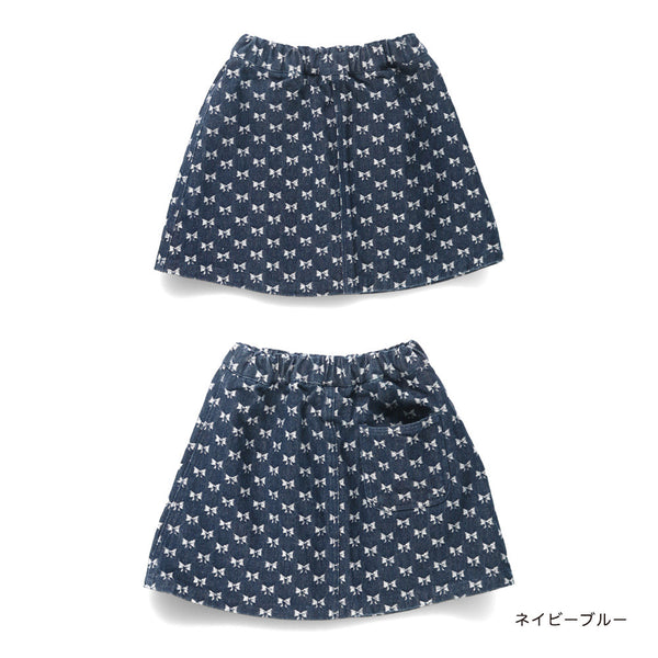 日本童裝 Branshes 蝴蝶結總花紋牛仔裙 100-150cm 女童款 春季 SKIRTS