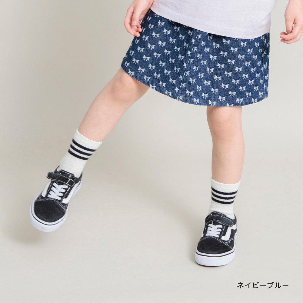 Japanese Children's Clothing Branches Bow Pattern Denim Skirt 100-150cm Girls Spring SKIRTS 