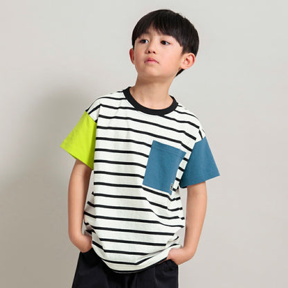 Japanese children's clothing Branches pocket short-sleeved T-shirt 90-160cm boys' spring and summer TOPS 