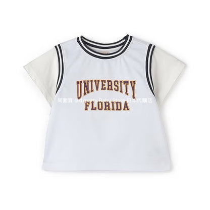Japanese children's clothing pe#main contact cold fake two-piece basketball top 80-130cm boys' summer TOPS 