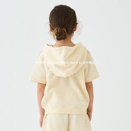 Japanese children's clothing mini#ML waffle hooded top 90-140cm boys/girls summer TOPS 