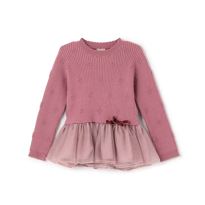 日本童裝 pe#main 針織薄紗收腰上衣 80-130cm 女童款 冬季 TOPS