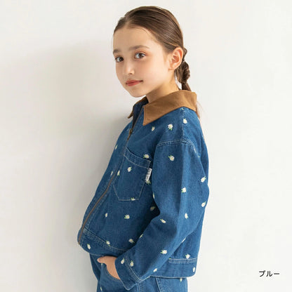 日本童裝 Branshes x Ou? by EDWIN 翻領花卉刺繡牛仔外套 90-150cm 女童款 秋季 OUTERWEAR