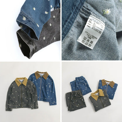 日本童裝 Branshes x Ou? by EDWIN 翻領花卉刺繡牛仔外套 90-150cm 女童款 秋季 OUTERWEAR