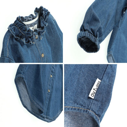 日本童裝 Branshes x Ou? by EDWIN 花邊領牛仔襯衫 90-150cm 女童款 秋季 TOPS