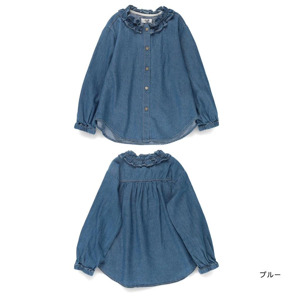 日本童裝 Branshes x Ou? by EDWIN 花邊領牛仔襯衫 90-150cm 女童款 秋季 TOPS