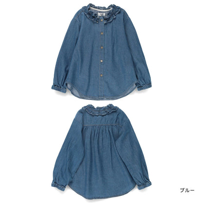 日本童裝 Branshes x Ou? by EDWIN 花邊領牛仔襯衫 90-150cm 女童款 秋季 TOPS