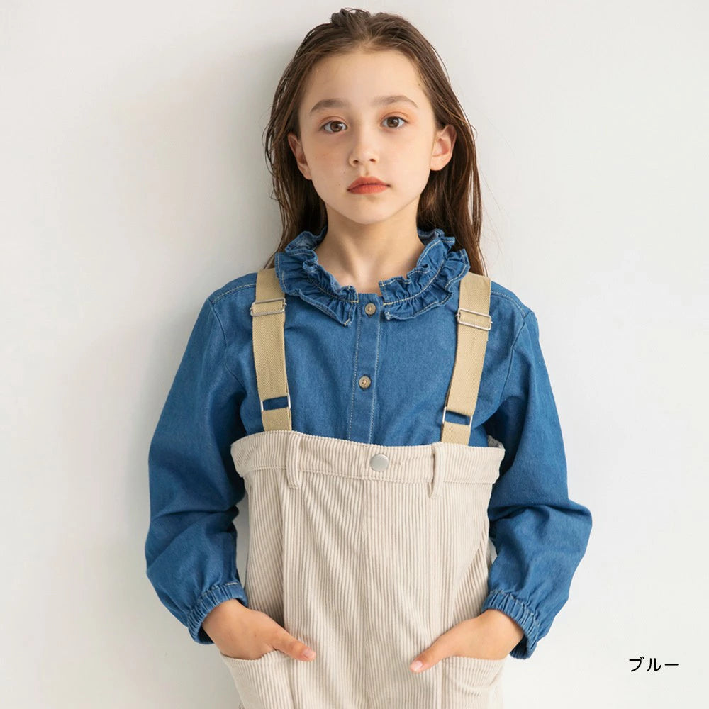 日本童裝 Branshes x Ou? by EDWIN 花邊領牛仔襯衫 90-150cm 女童款 秋季 TOPS