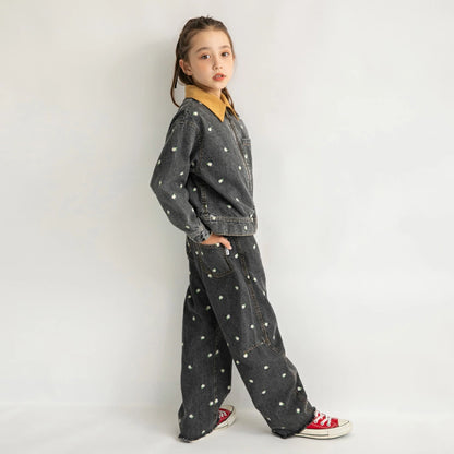 日本童裝 Branshes x Ou? by EDWIN 花卉刺繡牛仔褲 90-150cm 女童款 秋季 PANTS