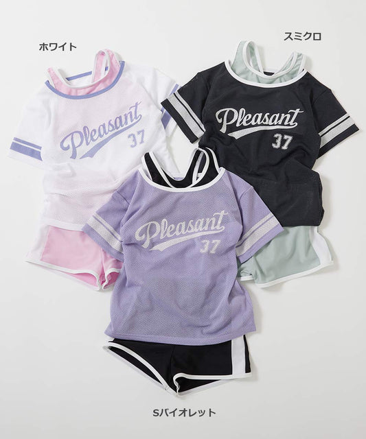 Japanese dev!rock children's clothing: UV-blocking two-piece swimsuit and mesh T-shirt (100-160cm). Girls' summer tops and pants. Summer swimwear special.