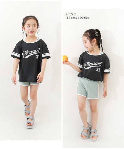 Japanese dev!rock children's clothing: UV-blocking two-piece swimsuit and mesh T-shirt (100-160cm). Girls' summer tops and pants. Summer swimwear special.