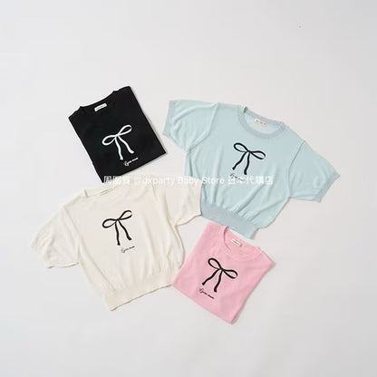 Japanese children's clothing Ly# mine bow print top 110-140cm girls summer TOPS 