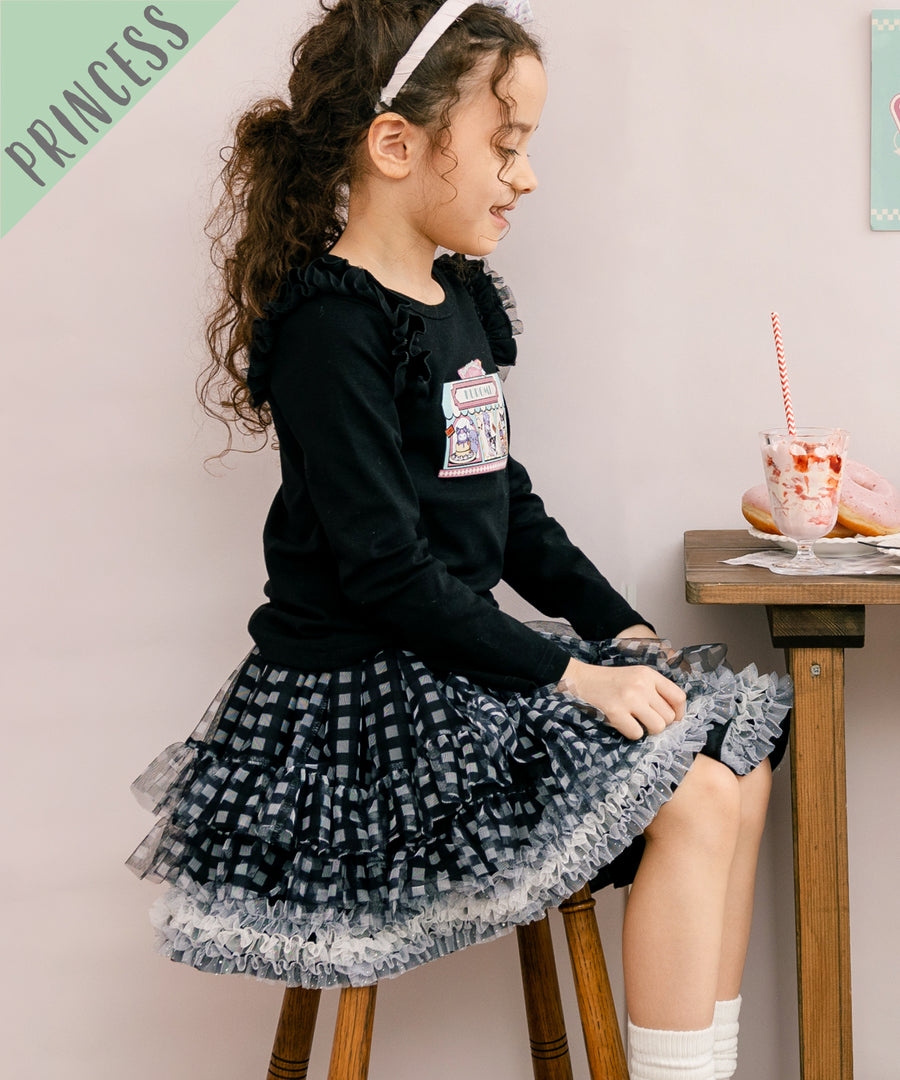 日本童裝 panpantutu BB格子黑色芭蕾舞tutu裙 70-140cm 女童款 初生嬰兒 夏季 SKIRTS