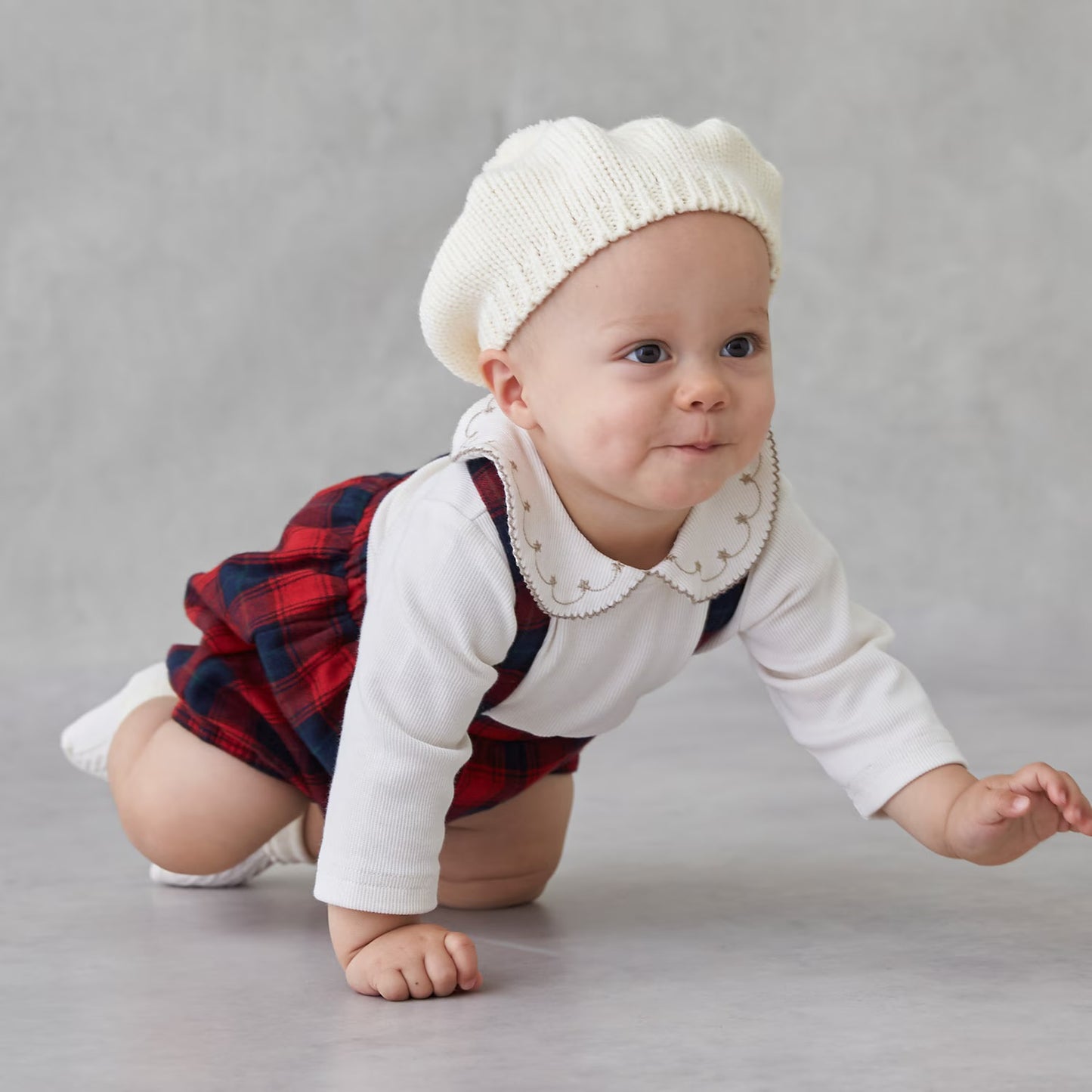 日本童裝 pe#main 刺繡領上衣吊帶褲套裝 70-80cm 男童款/女童款 冬季 TOPS PANTS Jumpsuit 聖誕紅/新年紅