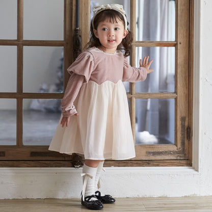 日本童裝 pe#main 泡泡袖雪紡連身裙 80-130cm 女童款 冬季 DRESSES 面試/宴會/表演