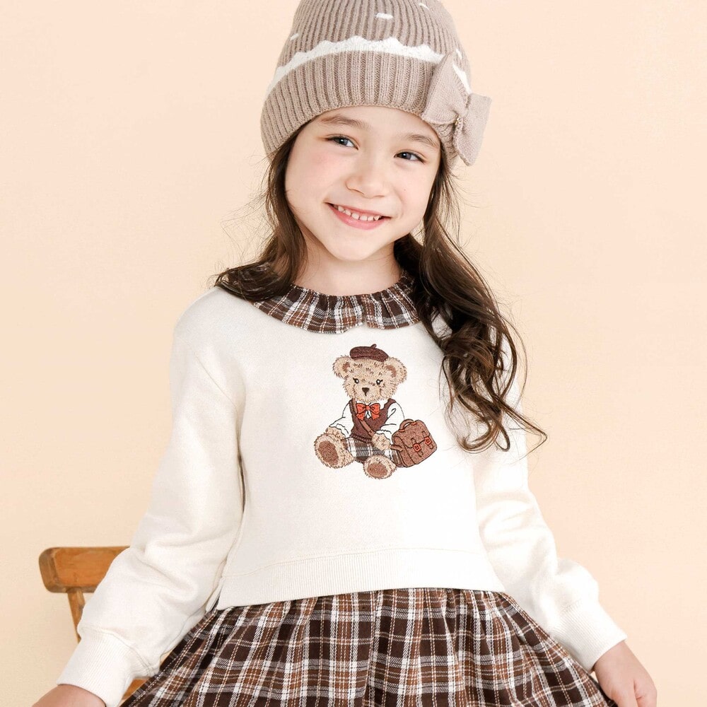 日本童裝  SLAP SLIP 熊熊格子拼接連身裙 80-130cm 女童款 秋季 DRESSES 聖誕紅/新年紅