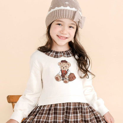 日本童裝  SLAP SLIP 熊熊格子拼接連身裙 80-130cm 女童款 秋季 DRESSES 聖誕紅/新年紅