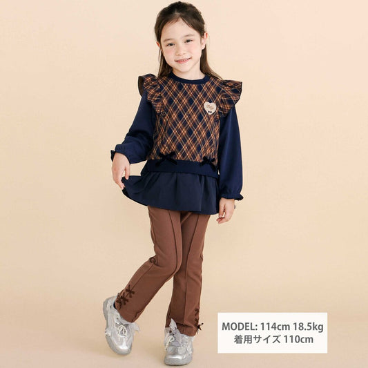 日本童裝  SLAP SLIP 格子拼接花邊上衣 80-130cm 女童款 冬季 TOPS