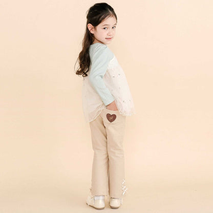 日本童裝  SLAP SLIP 緞帶心型貼片長褲 80-130cm 女童款 秋季  PANTS