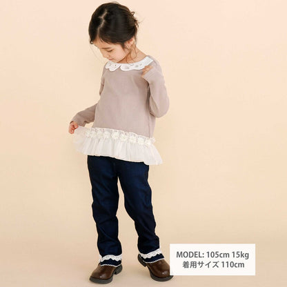 日本童裝  SLAP SLIP 蝴蝶結口袋蕾絲邊長褲 90-130cm 女童款 秋季 PANTS
