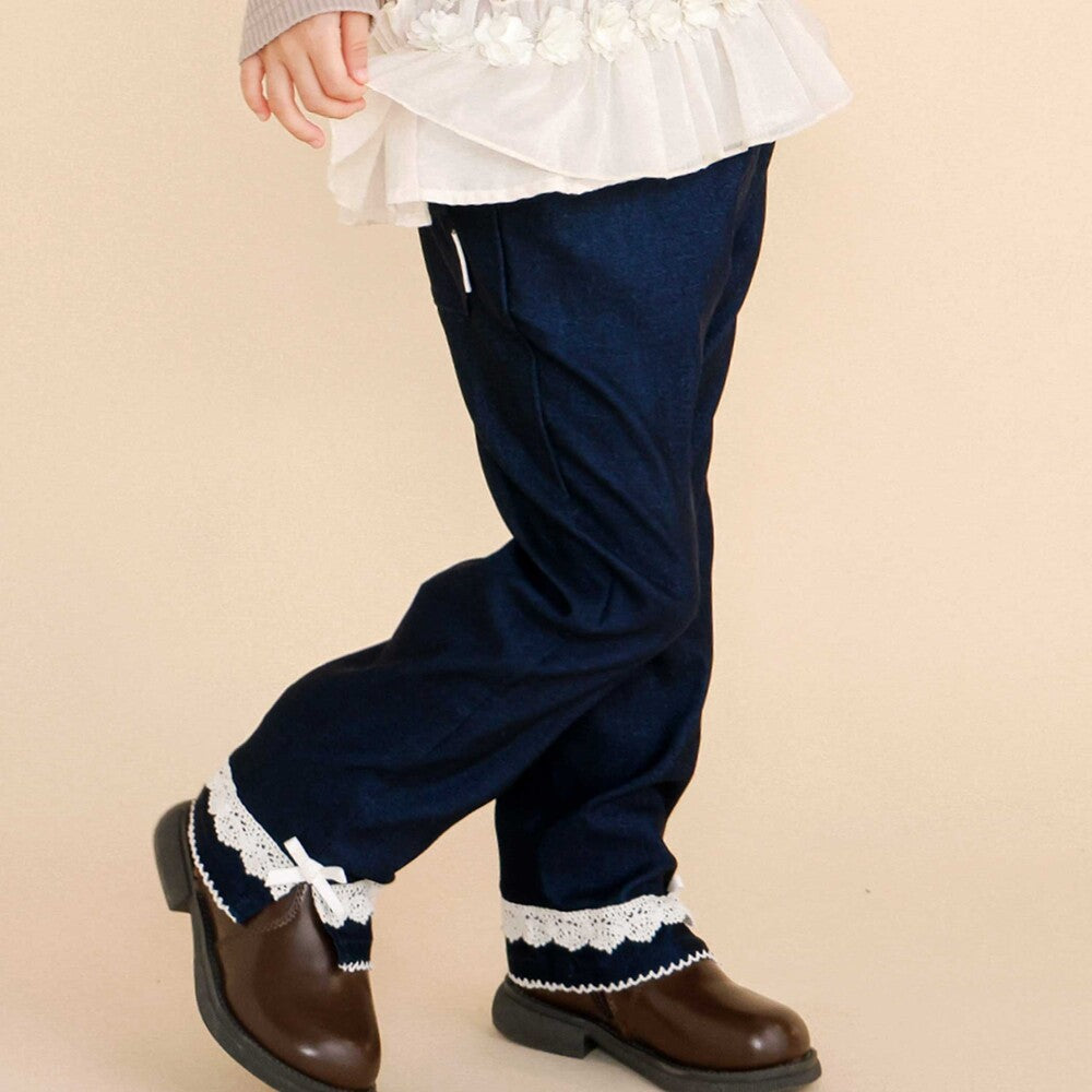 日本童裝  SLAP SLIP 蝴蝶結口袋蕾絲邊長褲 90-130cm 女童款 秋季 PANTS