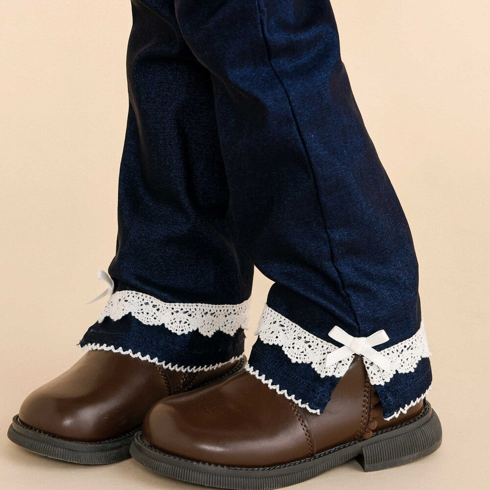 日本童裝  SLAP SLIP 蝴蝶結口袋蕾絲邊長褲 90-130cm 女童款 秋季 PANTS