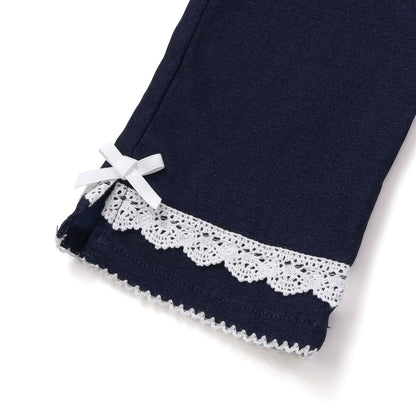日本童裝  SLAP SLIP 蝴蝶結口袋蕾絲邊長褲 90-130cm 女童款 秋季 PANTS