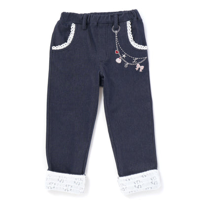 日本童裝  SLAP SLIP 刺繡圖案薄抓毛長褲 80-130cm 女童款 冬季 PANTS