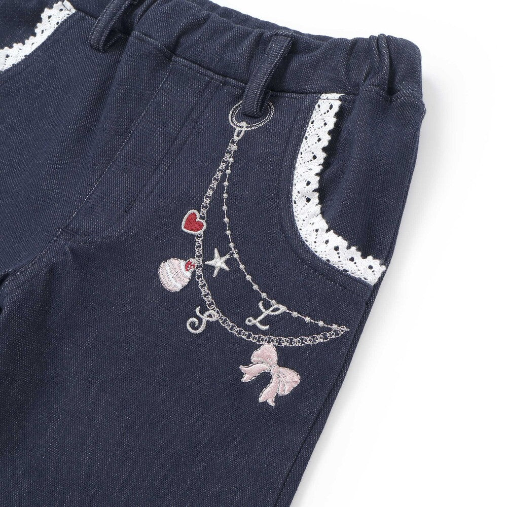 日本童裝  SLAP SLIP 刺繡圖案薄抓毛長褲 80-130cm 女童款 冬季 PANTS