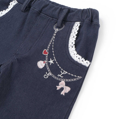 日本童裝  SLAP SLIP 刺繡圖案薄抓毛長褲 80-130cm 女童款 冬季 PANTS