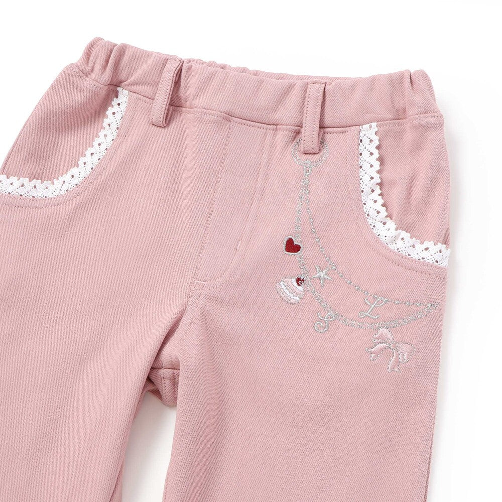 日本童裝  SLAP SLIP 刺繡圖案薄抓毛長褲 80-130cm 女童款 冬季 PANTS