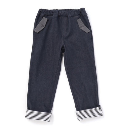 日本童裝  SLAP SLIP 撞色斜紋薄抓毛長褲 80-130cm 男童款 冬季 PANTS