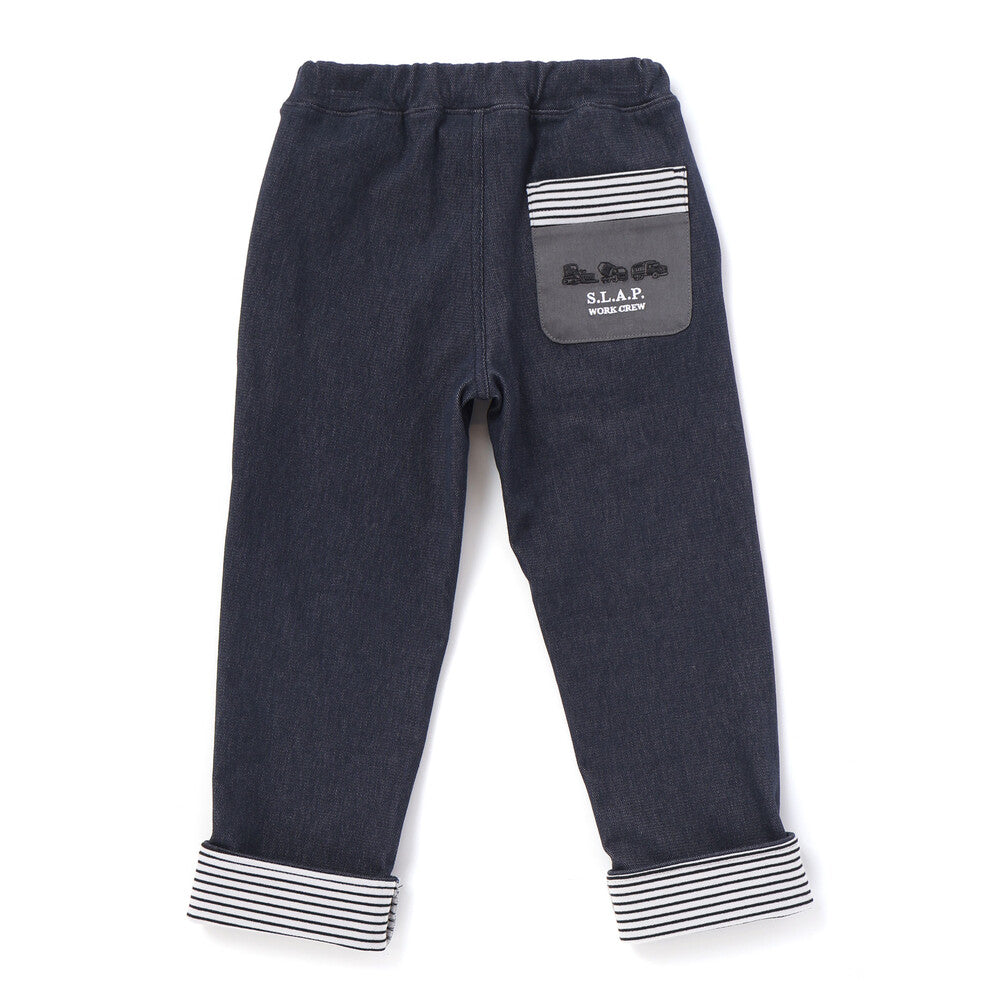 日本童裝  SLAP SLIP 撞色斜紋薄抓毛長褲 80-130cm 男童款 冬季 PANTS
