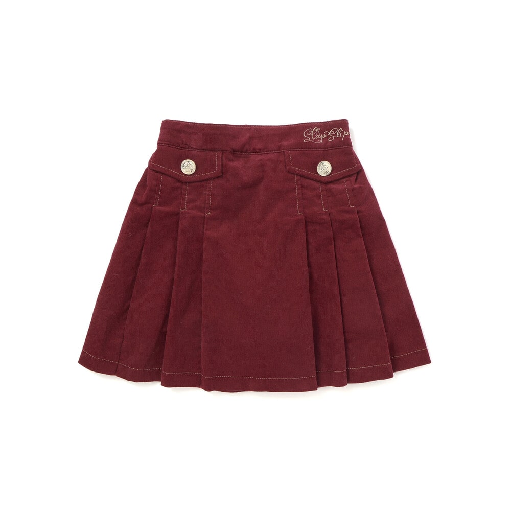 日本童裝  SLAP SLIP 百摺燈芯絨短裙 90-130cm 女童款 冬季 SKIRTS  聖誕紅/新年紅