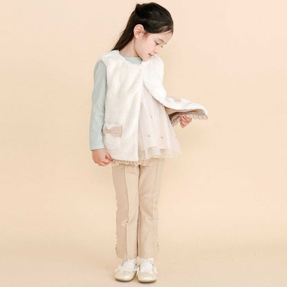 日本童裝  SLAP SLIP 緞帶毛毛背心外套 80-130cm 女童款 冬季 OUTERWEAR